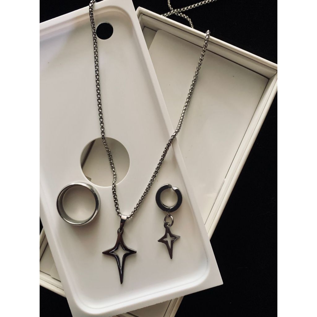Jual Terbaru Kalung Set pria Plus Anting Jepit Pria Liontin Bintang ...