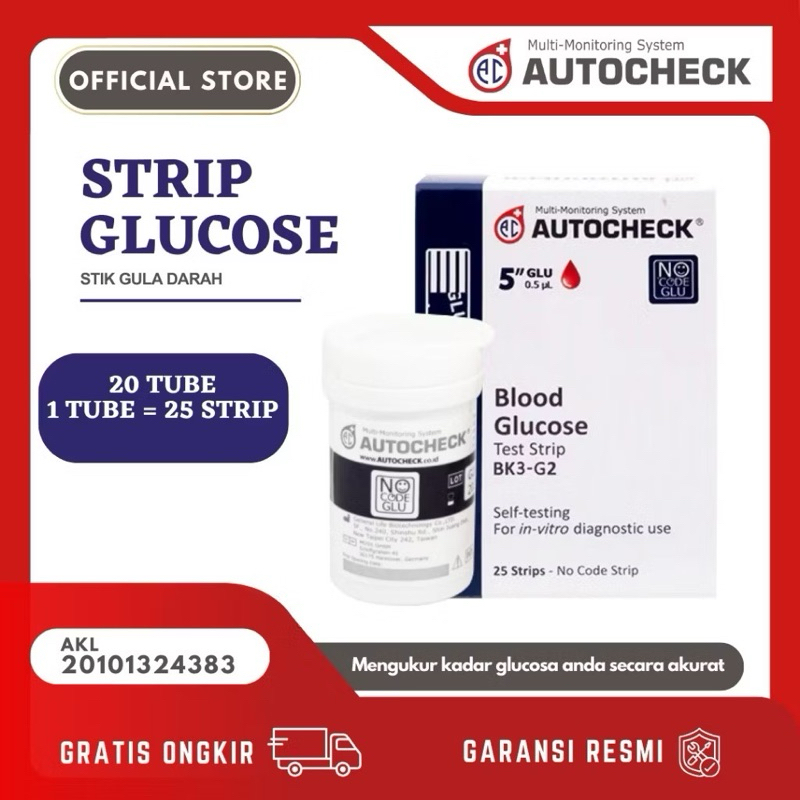 Jual Autocheck Blood Glucose Strip Test Tes Gula Darah Refill isi 25 ...