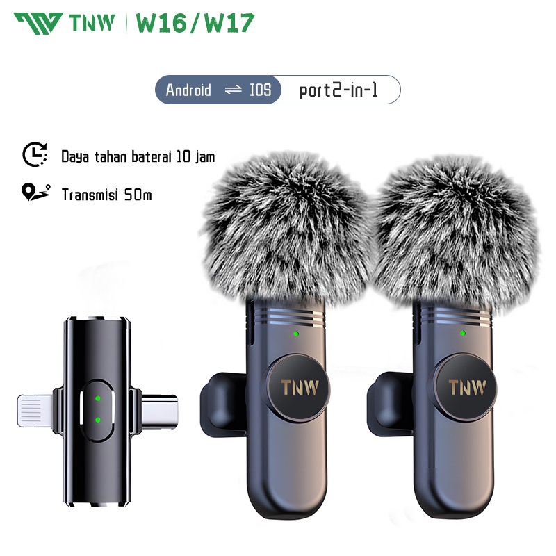 Gambar produk TNW W16 /W17 2 In 1 Wireless Microphone Clip On Mic Portable Microphone Mikrofon Lavalier HP Untuk TikTok YouTube Facebook Live Streaming 1