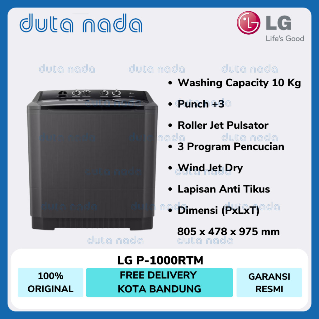 Jual LG MESIN CUCI 2 TABUNG 10Kg P1000RTM / P-1000RTM | Shopee Indonesia