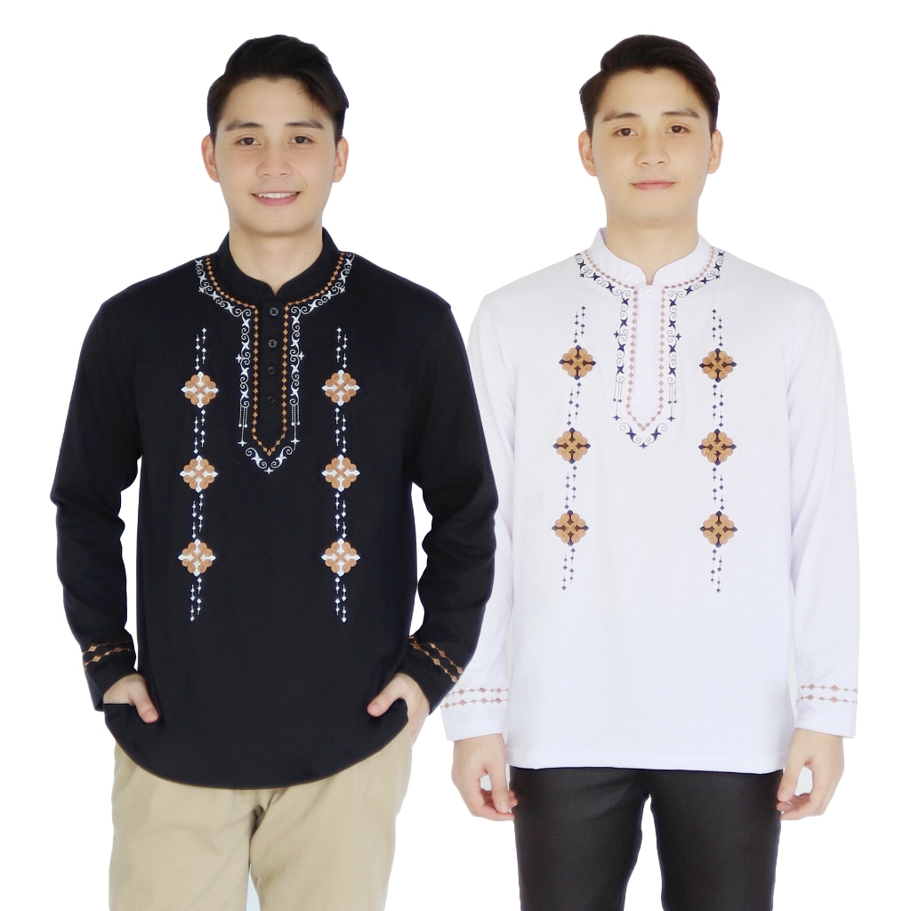 liso wear - Baju Kaos Katun Koko Kerah Shanghai UJ Bordir Motif Batik Lengan Panjang