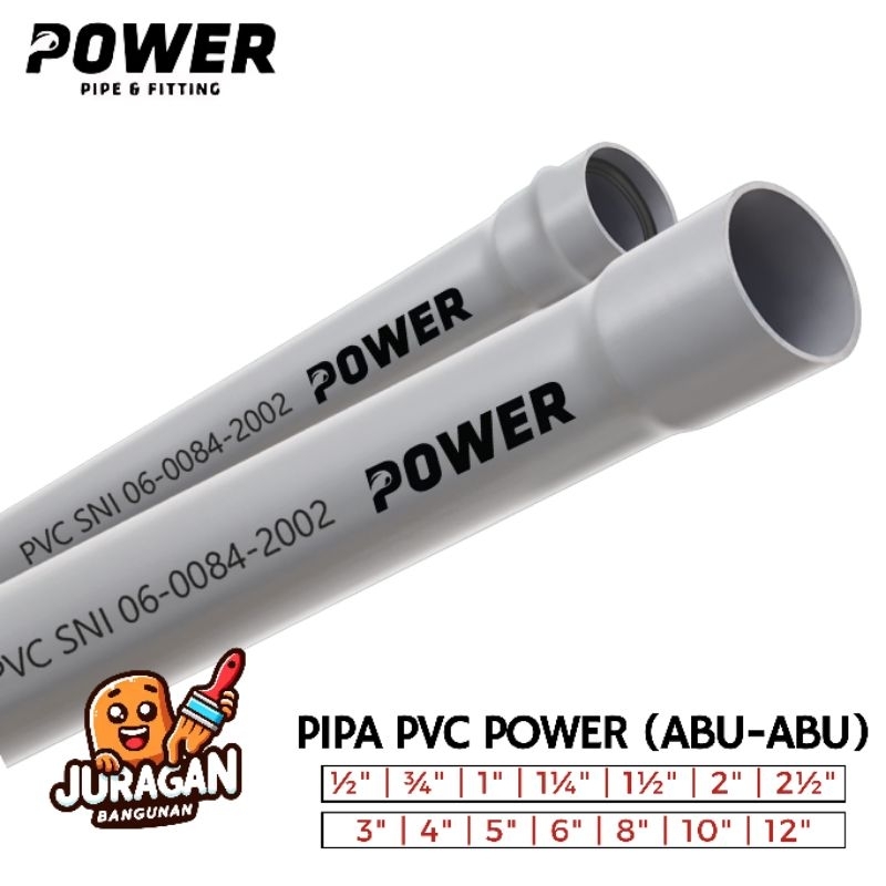 Jual Pipa PVC POWER Abu Abu ¾