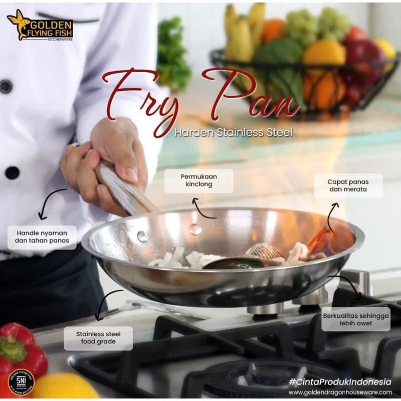 Jual Fry Pan Harden 28 Cm Golden Flying Fish - Stainless Steel Anti ...