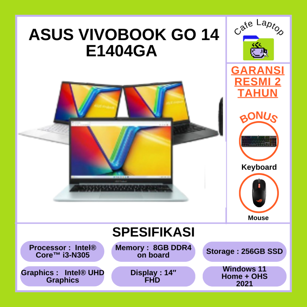 Jual Asus Vivobook Go 14 FHD321 FHD323 Core i3-N305 8GB 256GB SSD 14 ...