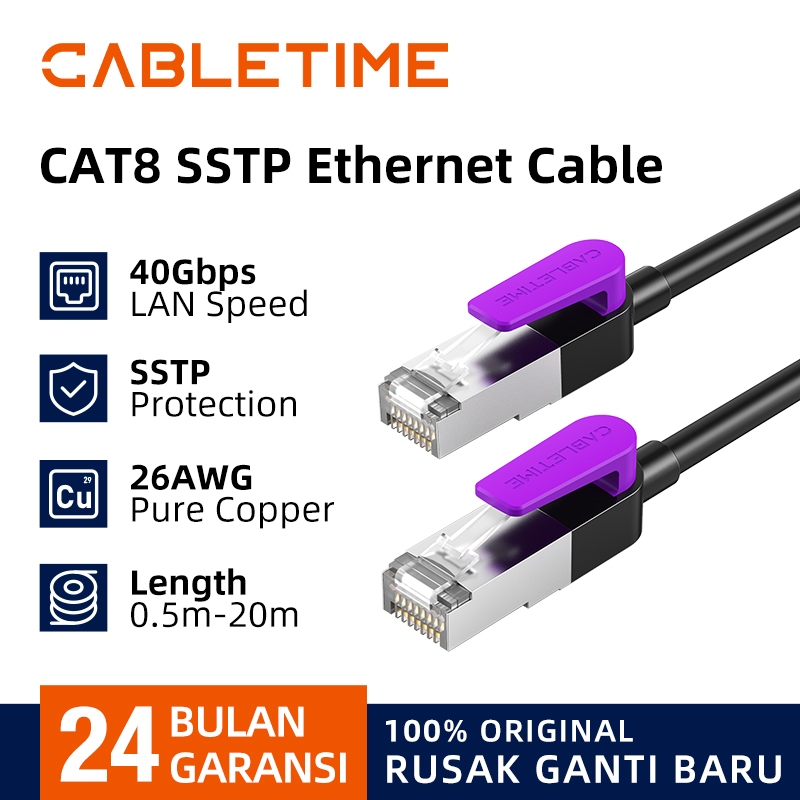 Jual CABLETIME Kabel LAN Cat 8 RJ45 Ethernet Ultra-Fast 40Gbps SSTP ...