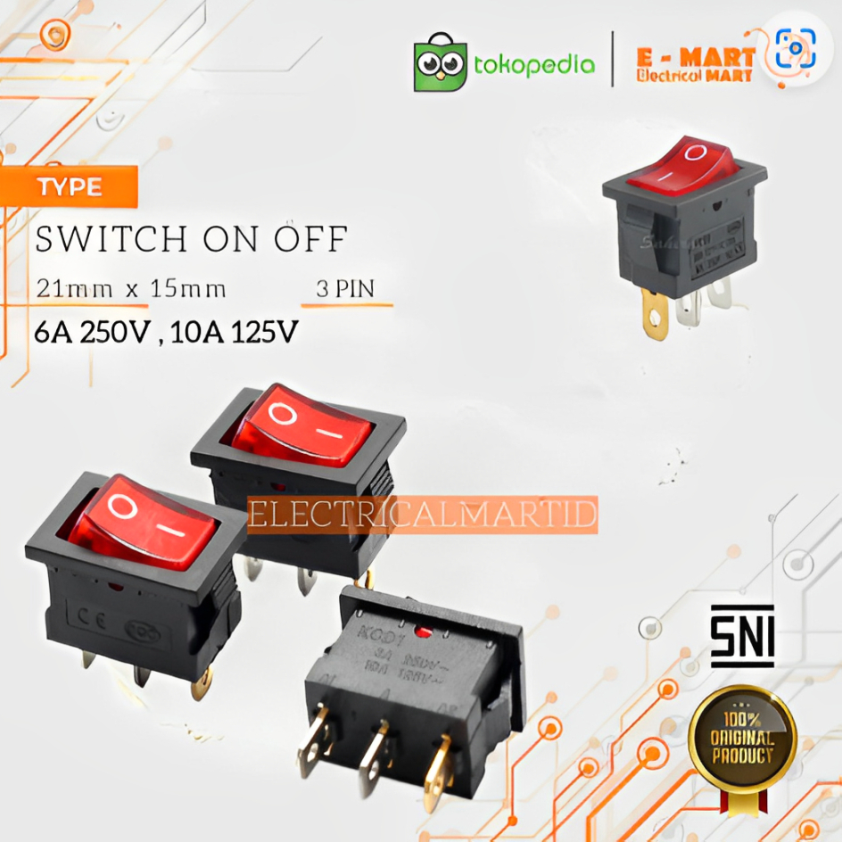 Jual Saklar Switch ON OFF KOTAK Kecil 3 PIN 3 Kaki + Lampu Merah Rocker ...