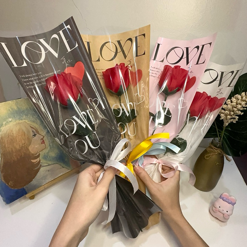 BUKET BUNGA MAWAR SINGLE ROSE FLOWER ARTIFICIAL 1 TANGKAI