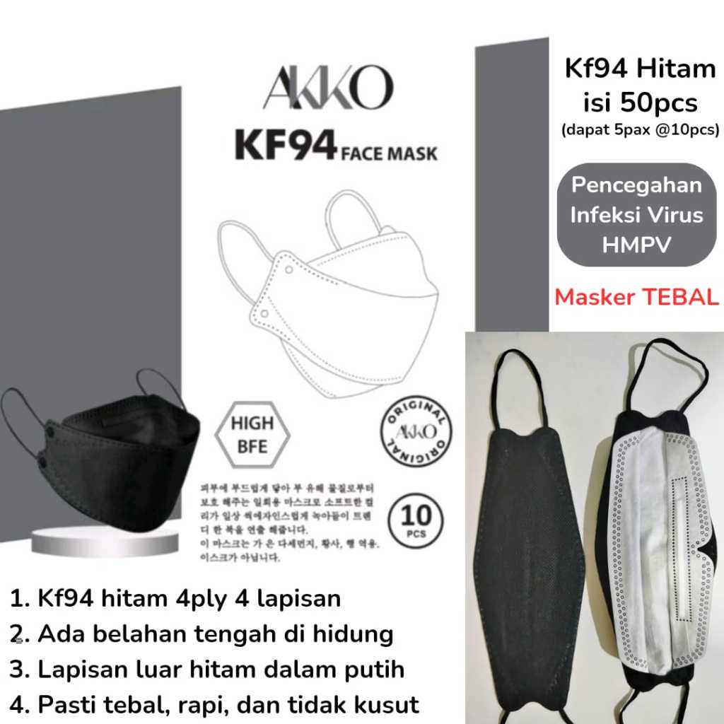 Jual Masker KF94 Akko 4Ply Isi 50Pcs Masker Kf94 Korea Style Tebal Aman ...