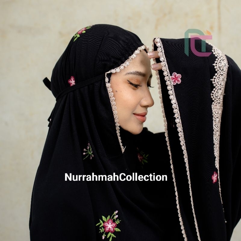 Mukena Dewasa Rayon Twill Bordir Bunga Rosela