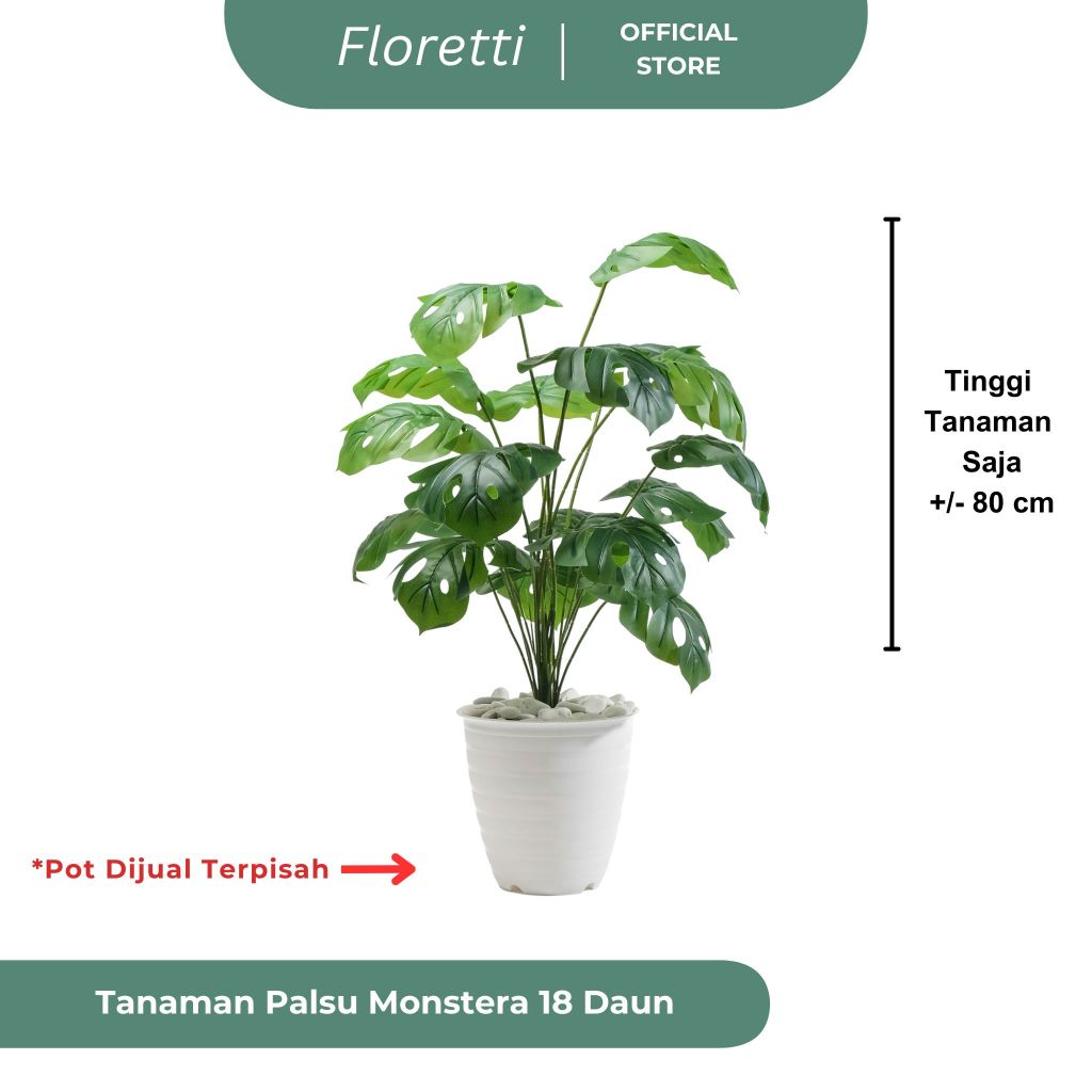 Floretti Daun Monstera Jumbo 18 Daun Cabang Artificial Tanaman Palsu 80 Cm