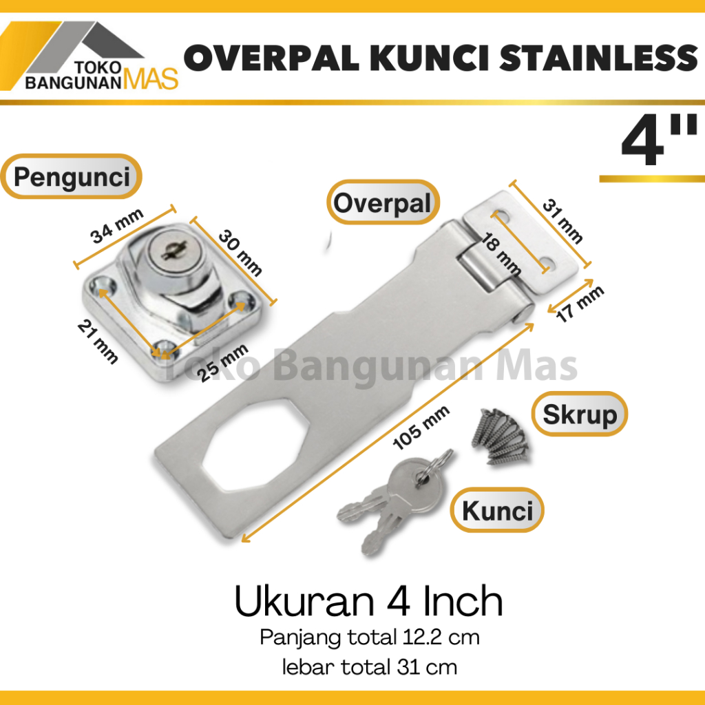 Jual Overpal Kunci Stainless SUS 304 Overpal Haps Lock Stainless 2.5 ...