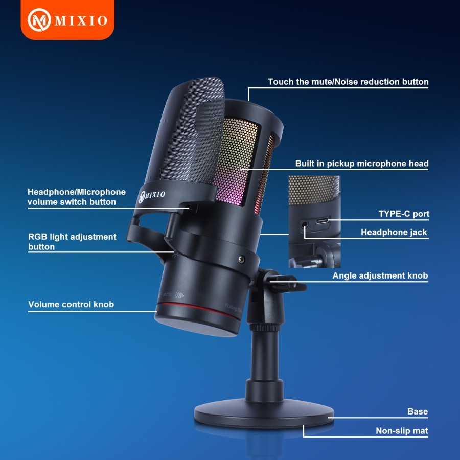 Jual MIXIO TL-H3 RGB Condenser Microphone USB Type-C XLR with Noise ...