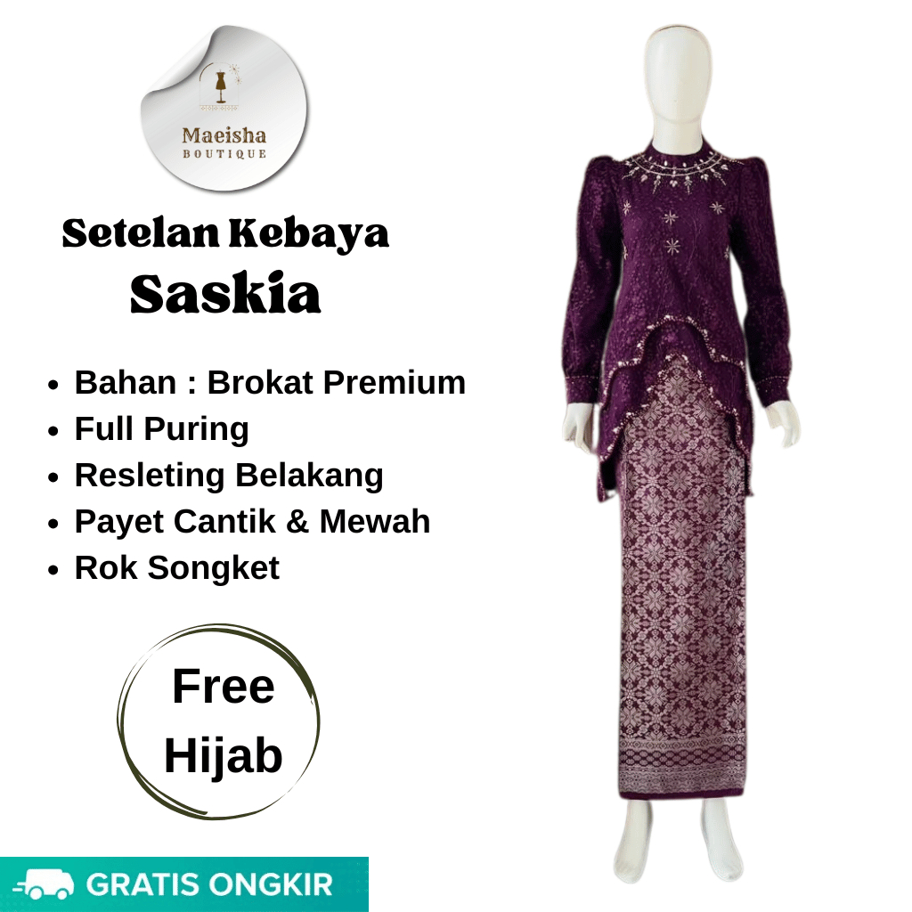 Jual Set Kebaya Saskia Rok Songket Free Hijab / Kebaya Brukat / Kebaya ...