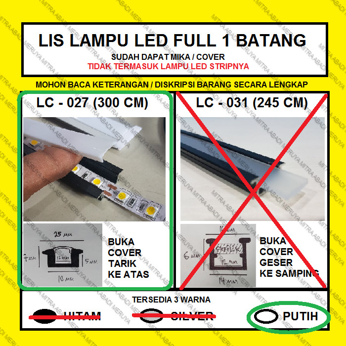 Jual Lis LED Cover Casing Lampu LED Strip LC-027 Putih - 300 cm ...