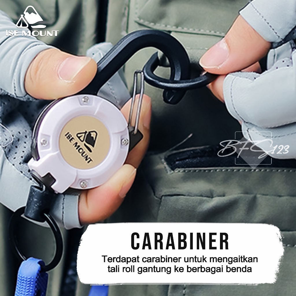Tali Roll Gantung Id Card Panjang 50 Cm Baja Hook Carabinner - foto 5