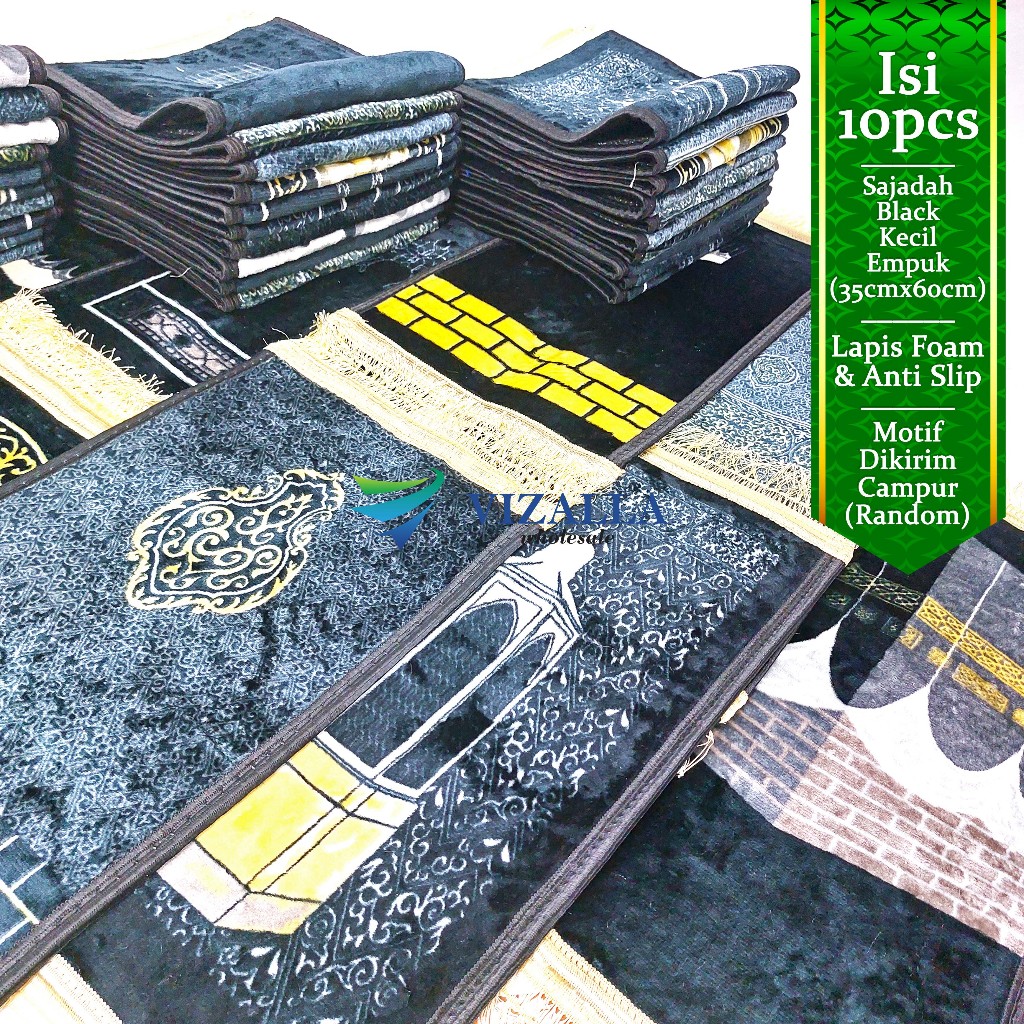 Isi 10pcs Sajadah Empuk Black Kecil 35x60cm/ Anti Slip/ Souvenir Haji Umroh Tahlilan Pernikahan Aqiqah