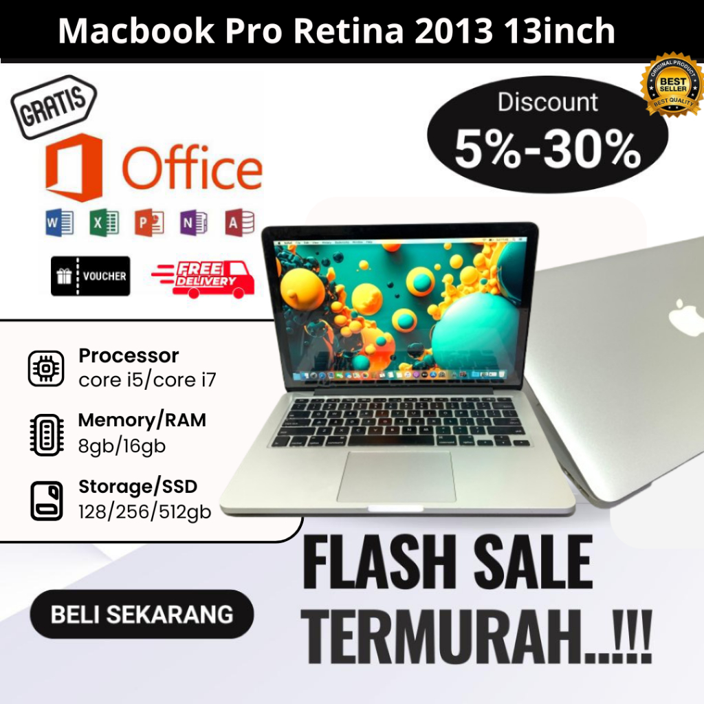 Jual MacBook pro retina, 13-inch, 2013 core i5 ram 4/8gb ssd 128/256gb ...