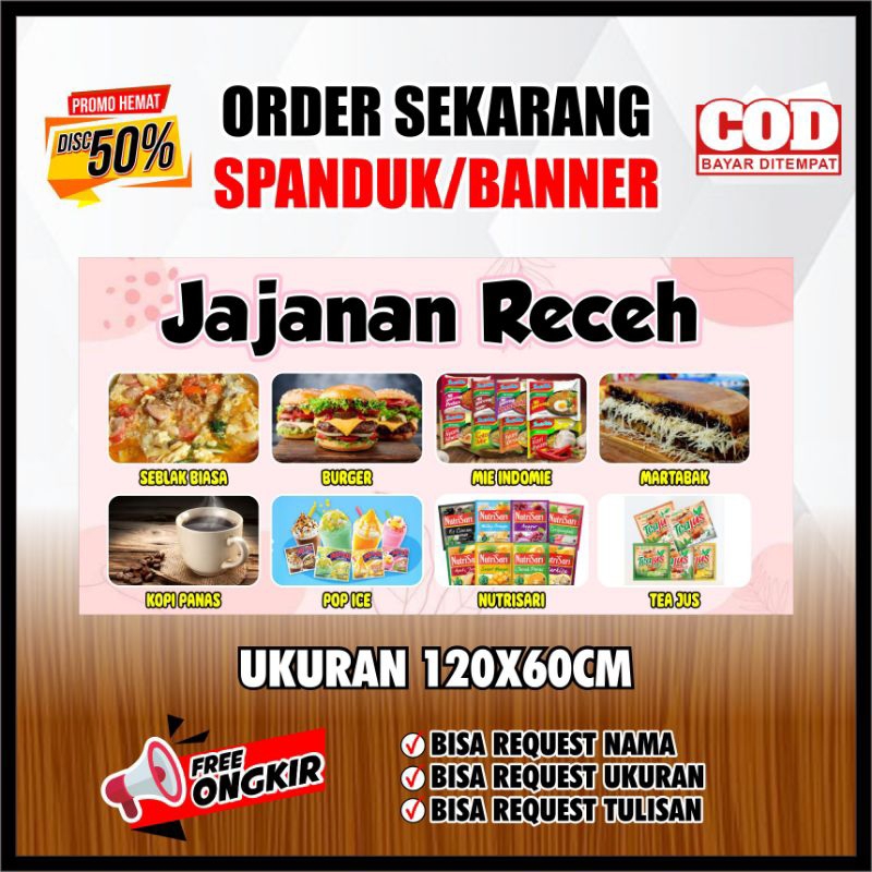 Jual spanduk baligo bannder jajanan receh 100x50 | Shopee Indonesia