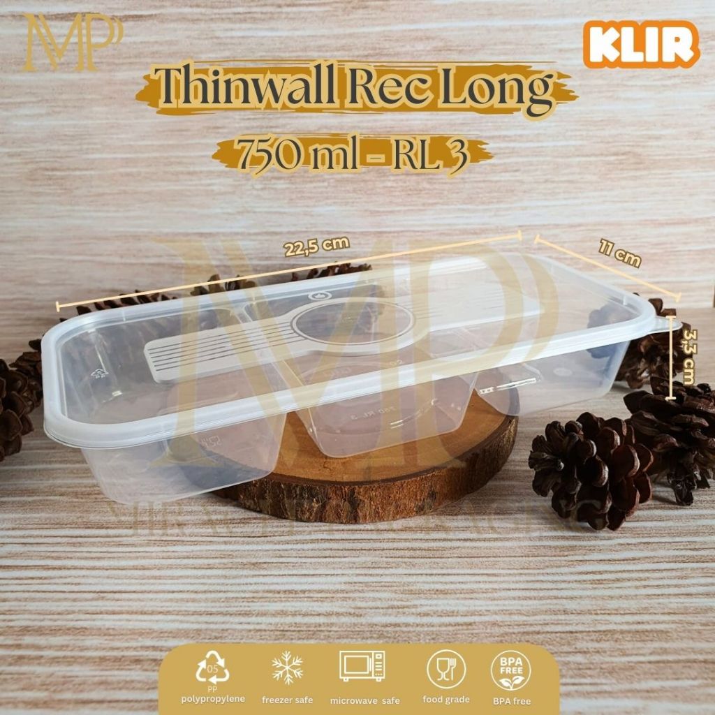 Jual Thinwall Rectangle Long 750ml RL3 KLIR / Thinwall Sekat / Tempat ...