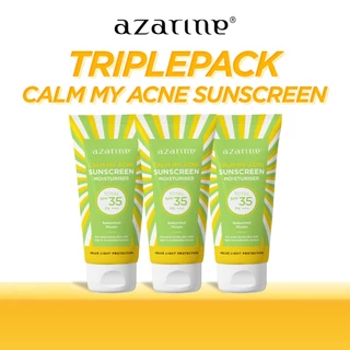 [3 PCS] Azarine Triplepack Calm My Acne Sunscreen / [3 PCS] Cicamide Barrier Sunscreen Moisturizer SPF35 PA+++ [LULUS UJI INVIVO INVITRO] Untuk Kulit Sensitif Berjerawat 40 ml