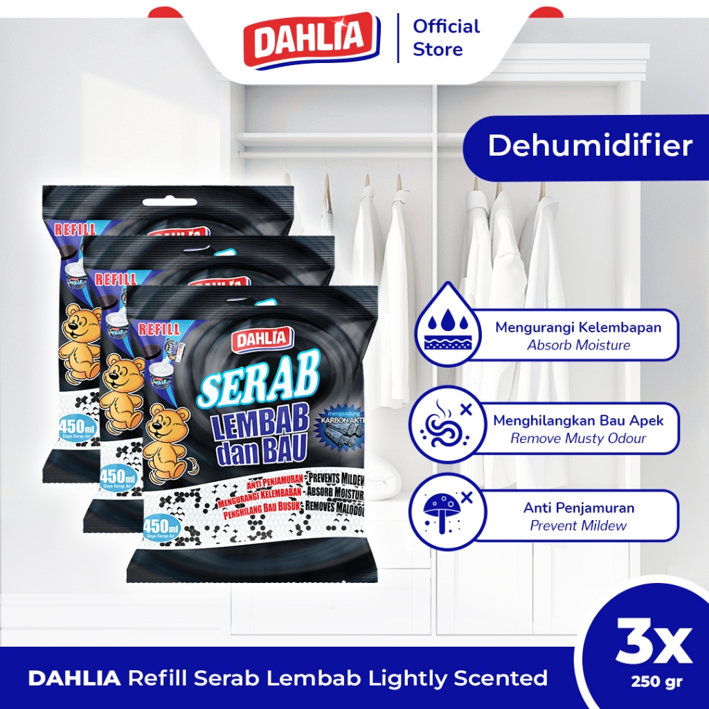 Jual Triple Pack DAHLIA Refill Serab Lembab & Bau Karbon Aktif (250gr ...