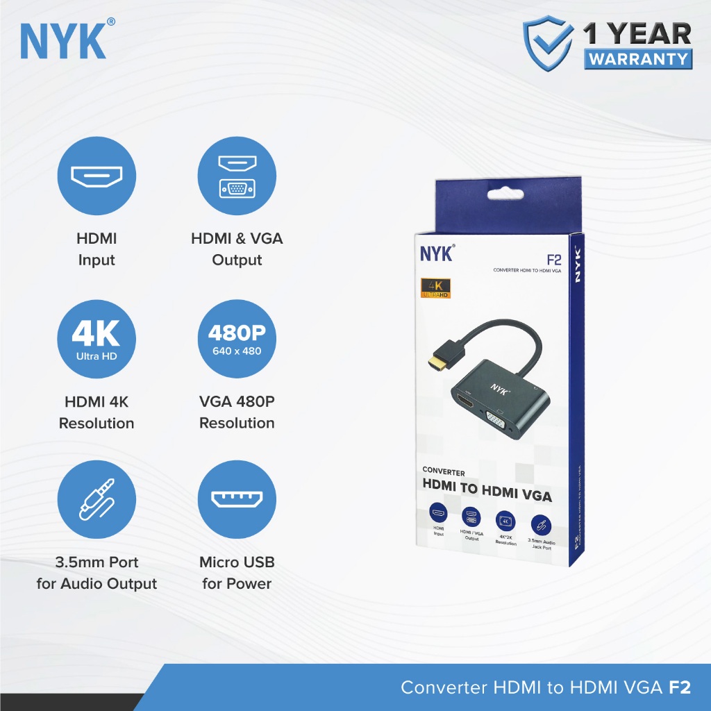 NYK Converter 2 in 1 HDMI to HDMI VGA 4K 60hz 30hz HUB Dual Port HDMI F2 COD HUB bergaransi Docking Station Data transfer Mobile phone macbook android (8)