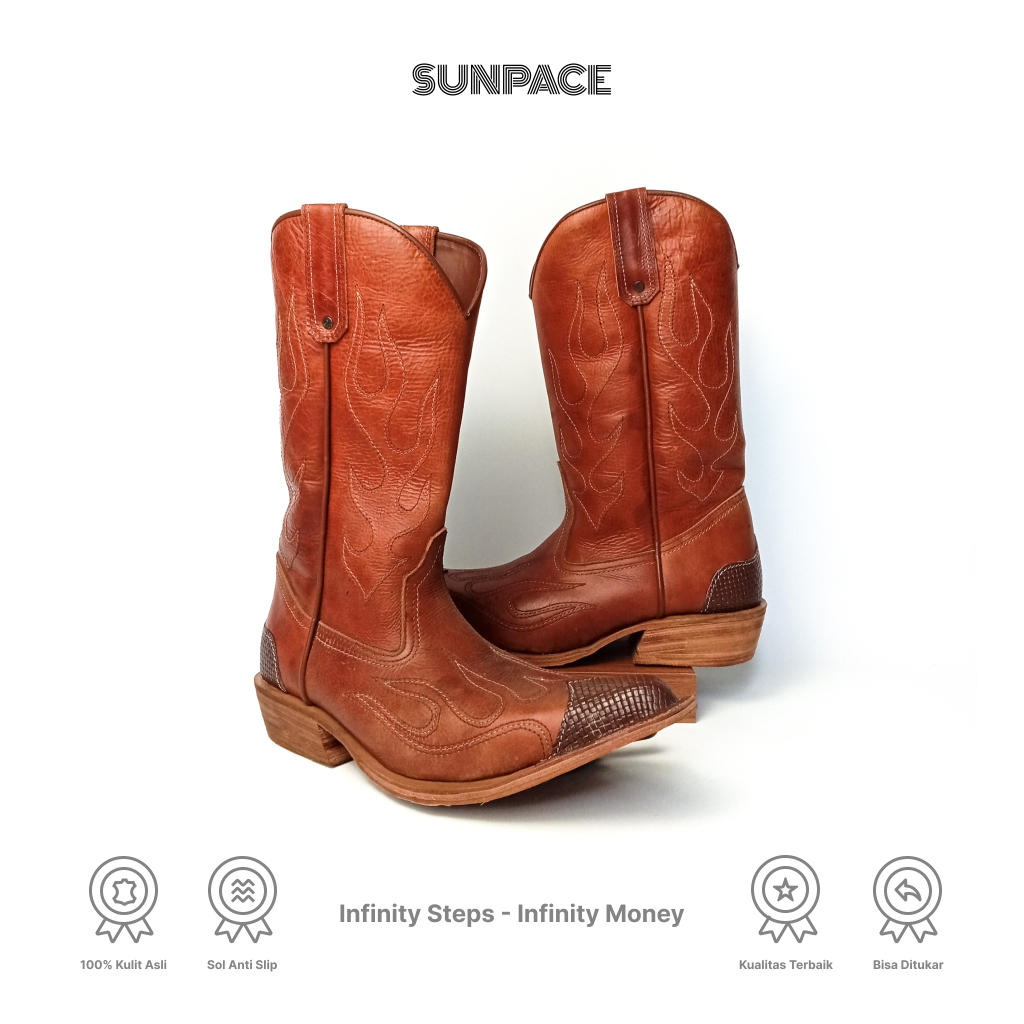 Jual SUNPACE - Sepatu Boots Cowboy Pria Western Knight Retro Heel Full ...