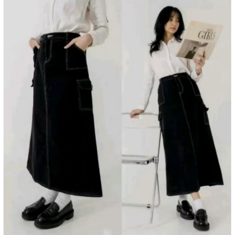 Jual Highwaist Rok Cargo Jeans Panjang | Shopee Indonesia