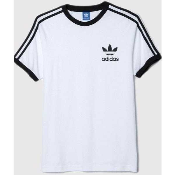ADIDAS Kaos Atasan Pria putih list hitam M XXL Tshirt Basic California