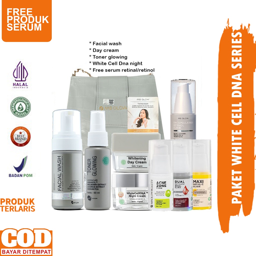 Jual PAKET WAJAH WHITE CELL DNA SERUM RETINOL EXILIR/MAXI ROYAL-C ...