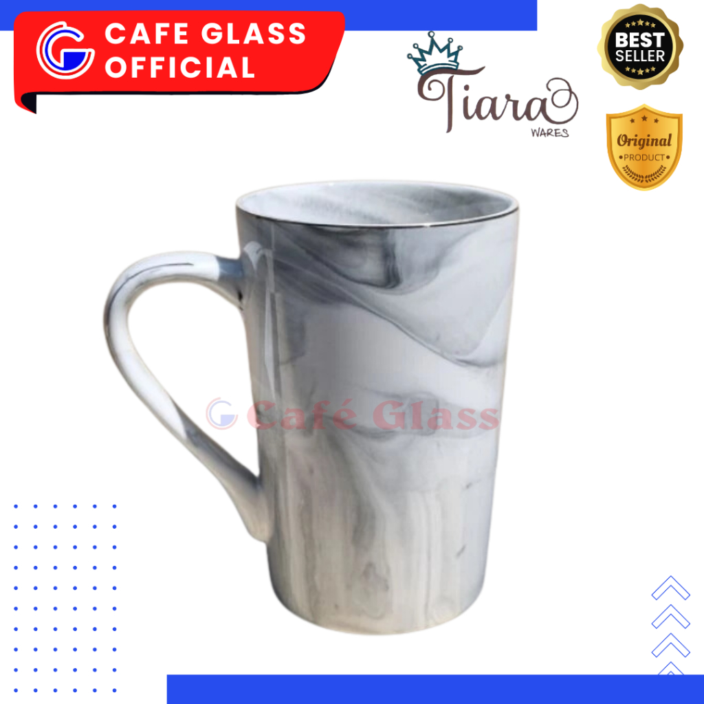 Mug Marble Aesthetic - Gelas Keramik Marmer Abu - Mb-8 Mug Tinggi Marble Abu