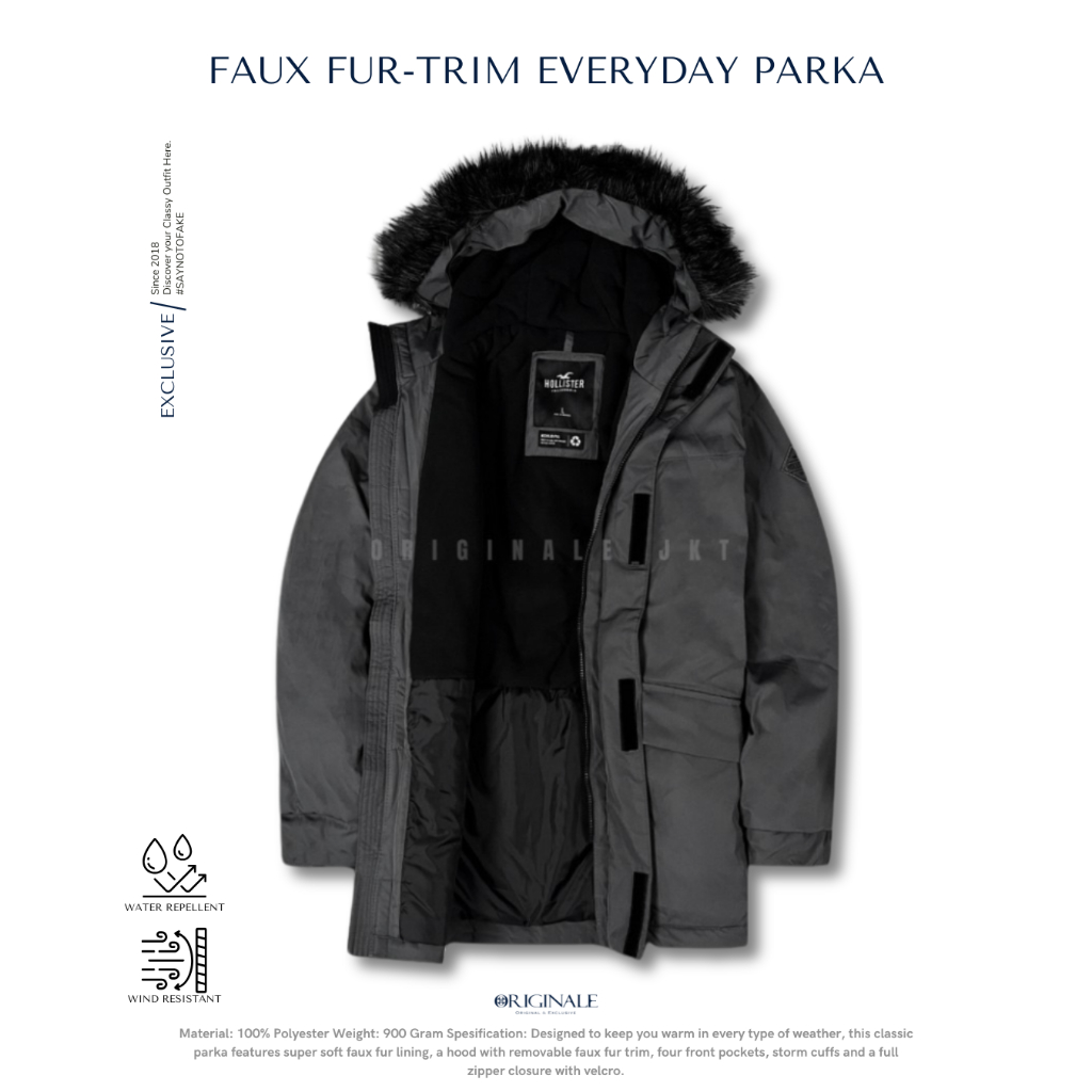 Jual Jacket Pria Faux Fur-Trim Everyday Parka by HLR- Grey