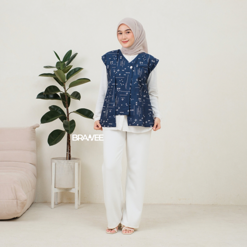 Jual BRAWEE Vest Outer Rompi Batik V Neck Motif Katulistiwa | Shopee ...