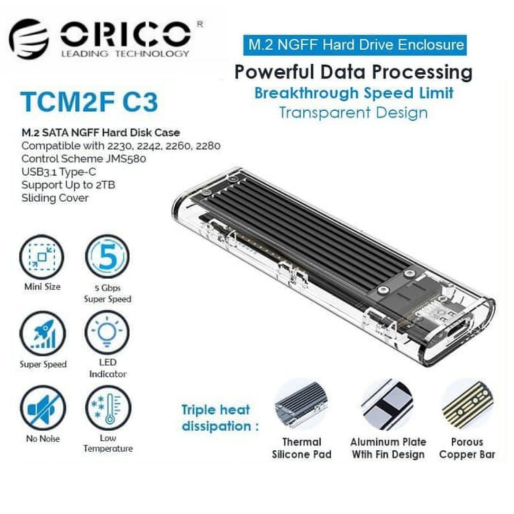 Jual ORICO TCM2F-C3 Enclosure Ngff M.2 Sata 5Gbps | Shopee Indonesia