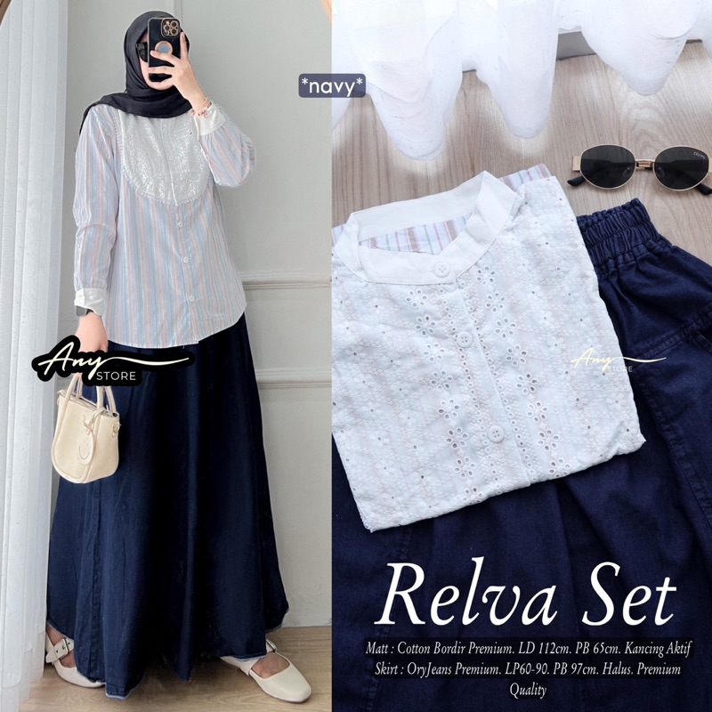 Jual Baju Cotton Mix Rok Ory jeans Relva Set | Shopee Indonesia