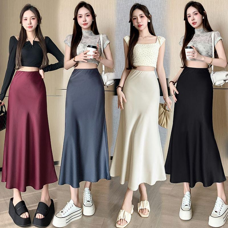 Jual BUTIK Rok Pelukan Pinggul Gaya Korea Rok Ekor Ikan Satin Midi ...