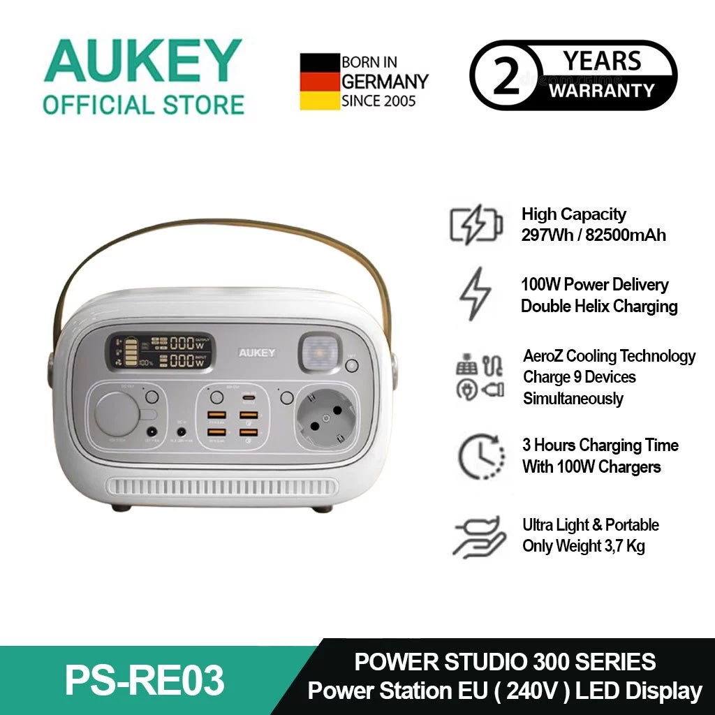 AUKEY Power Station Portable 82.500 mAh PD QC 3.0 400W 297Wh Power Studio ( 240V ) PS-RE03