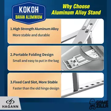 Holder Laptop Tablet Stand Lipat Portable Aluminium HAGANN LAC 005 Dudukan Bracket Laptop