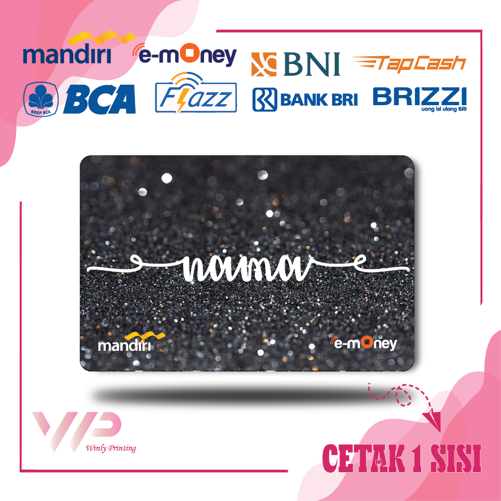 Jual KARTU EMONEY NAMA BLACK SILVER HITAM ABU ABU GLITTER LUCU 24 E ...