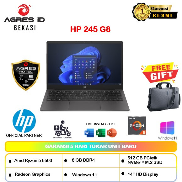 Jual Hp 245 G8 Ryzen 5 5500 8GB 512GB Windows 11 14 Inch Slim | Shopee ...