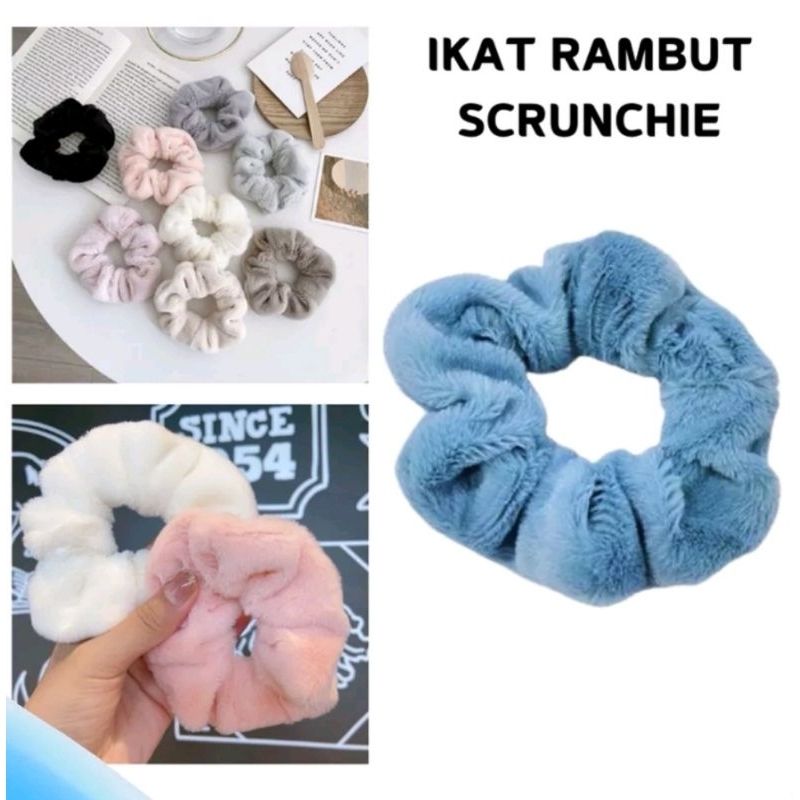 Jual HOMEWARE Ikat Rambut Scrunchie Korea Bulu Lembut Motif Polos Tidak ...