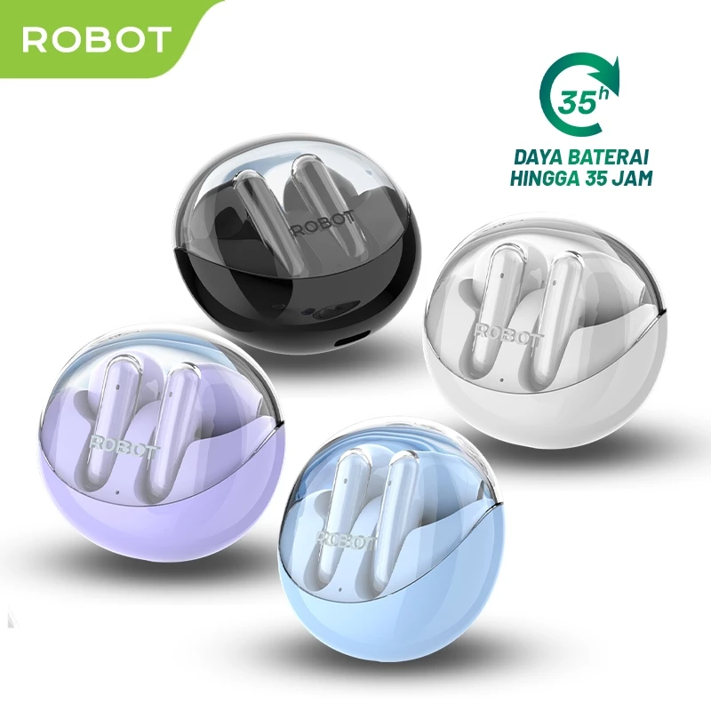 ROBOT TWS True Wireless Earphone Bluetooth 5.3 TWS Case Transparan Flybuds T30 Original - Garansi 1 Tahun