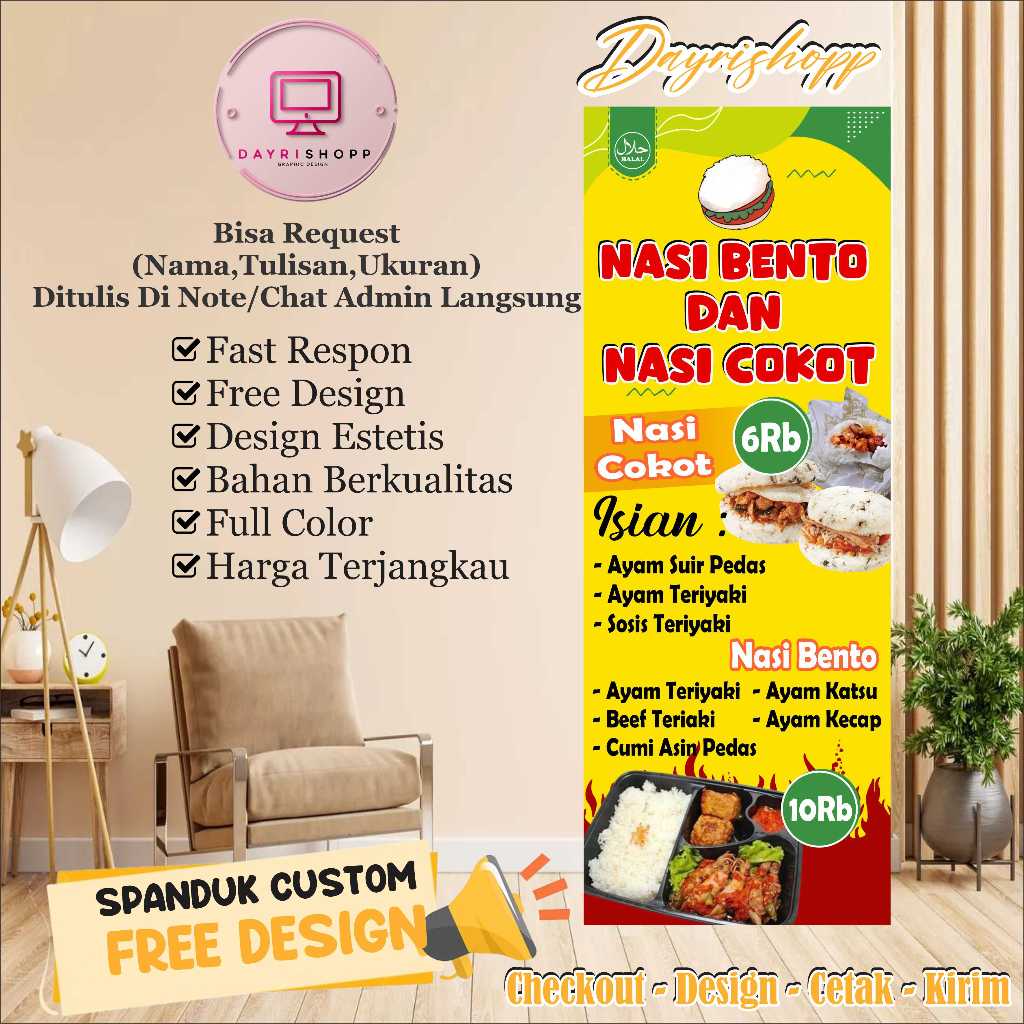 Jual Size 60x160 Cm,Spanduk Banner Nasi Bento & Nasi Cokot Terbaru ...