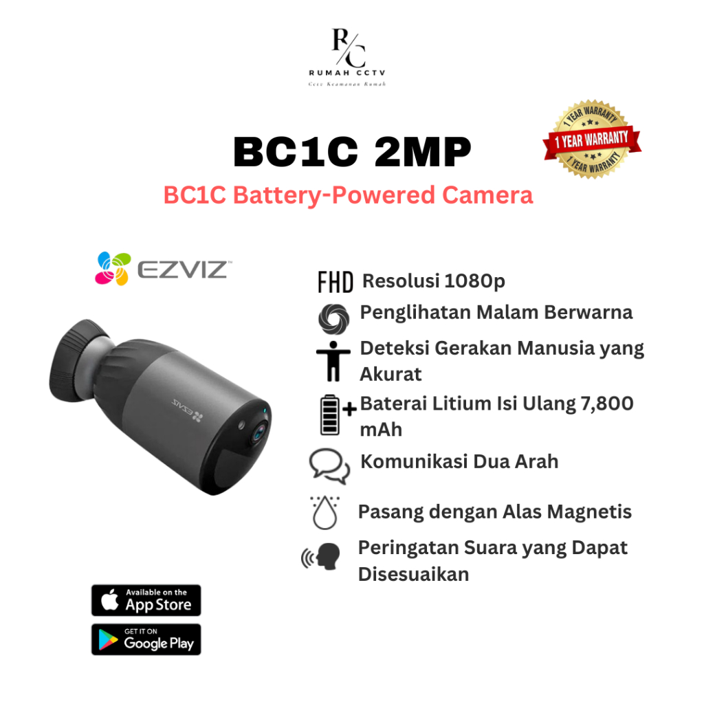 EZVIZ BC1C 4K bewakingscamera, wifi, voor buiten, draadloos, op batterij 10400 mAh, detectie van de menselijke vorm/voertuig, wifi 6, geactiveerde videomodus, nachtzicht in kleur, tweeweg-audio