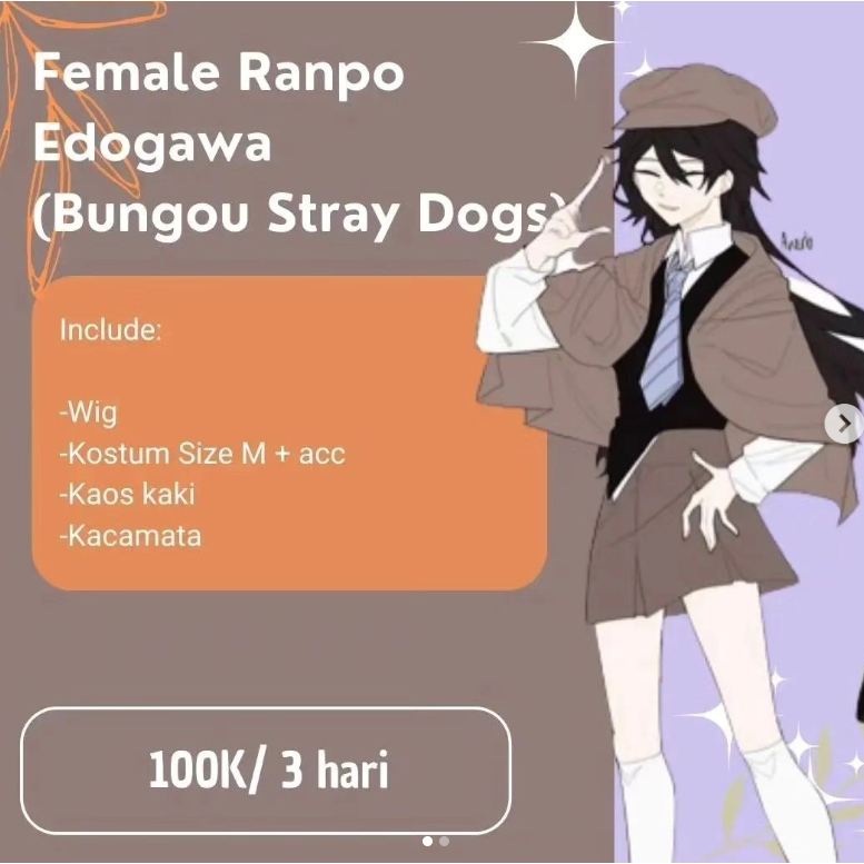 Jual Rental Cosplay Female Ranpo Edogawa Bungou Stray Dogs HazukiRen ...