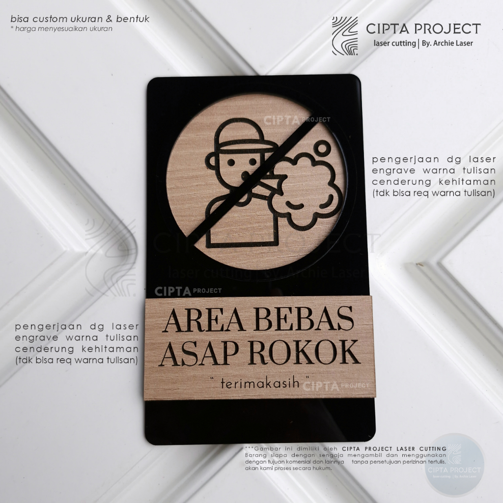 Jual Area Bebas Asap Rokok, Sign DIlarang Merokok/ Penanda Kayu ...