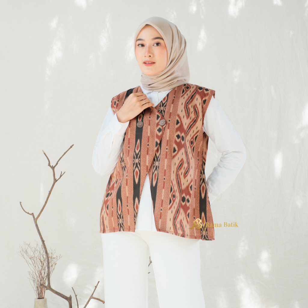 Jual Vest Batik Wanita Rompi Batik V-Neck Atasan Wanita Outer Batik ...