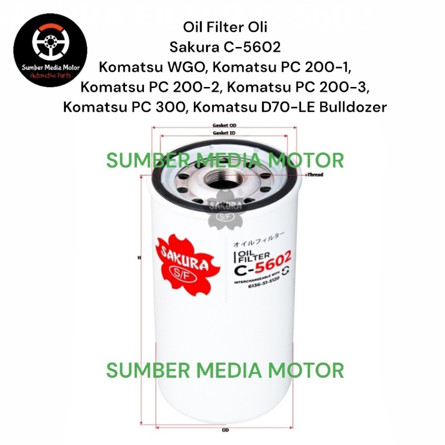 Jual Sakura Oil Filter Oli C-5602 Komatsu WGO, Komatsu PC 200-1 ...