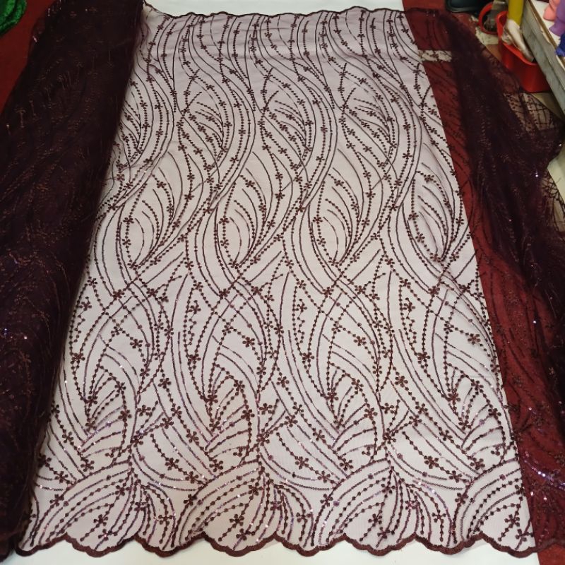 Jual Kain Tulle Akar Full Payet Spenggel/Tulle Alower Salur Premium ...