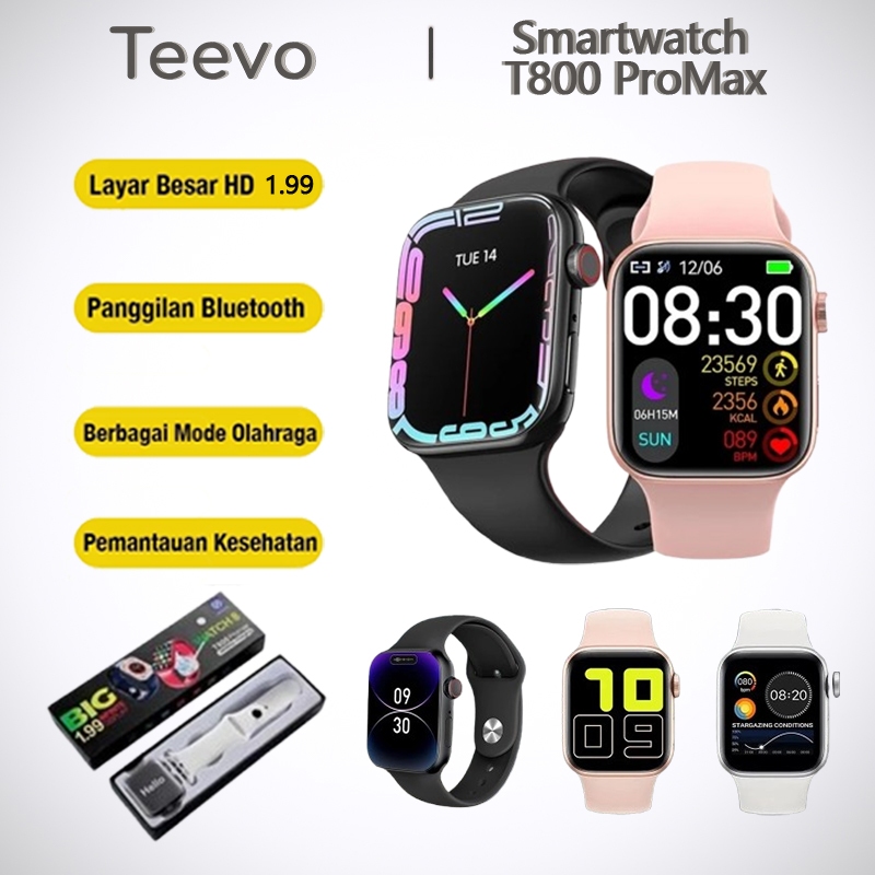 Teevo SmartWatch T800 ProMax Inci Layar Sentuh 44mm Layar Penuh  Bluetooth Jam Tangan Pintar Waterproof Heart Rate Pria Wanita Olahraga  Smart